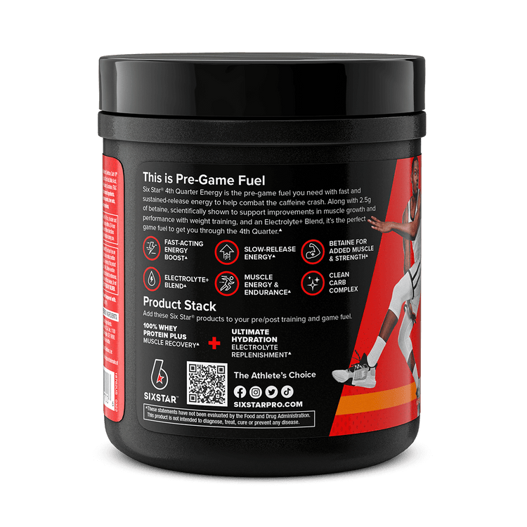  Six Star 4th Quarter Energy Preworkout for Men & Women with  Caffeine, Betaine, Taurine, & More for Fast Acting & Sustained Energy,  Sports Nutrition Pre-Workout Products, Tropical Twist, 15 Servings 